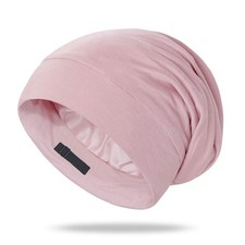 OLESILK 100 Mulberry Silk Bonnet for Sleeping Women, Hair Medium, Pink