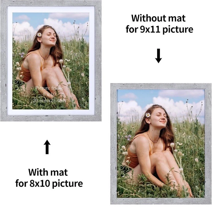 8X10 Picture Frames with Mat Gray Wood Set of 15, Display 8 by 10 Photos with Ma - Image 4 of 4