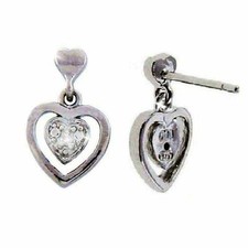 Genuine Natural Diamond Heart Dangle Earrings J-K I3 White 14k Gold over 925 SS