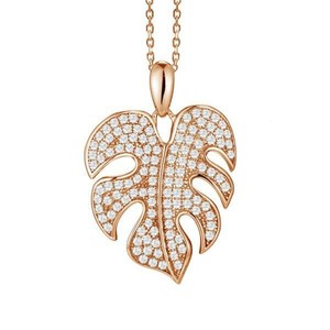 monstera alamea cz tone leaf sterling pendant necklace rose silver gold