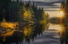 Landscape photography nature forest fall river calm Custom Gaming Mat Desk