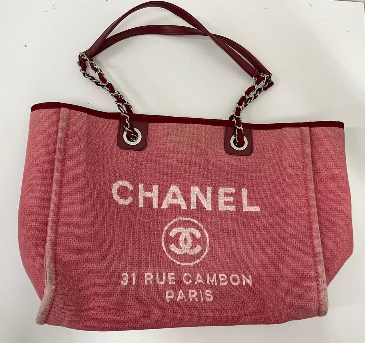 Chanel Womens Pink Red Deauville Tote Shoulder Hand Bag Purse Canvas 2017 |  eBay