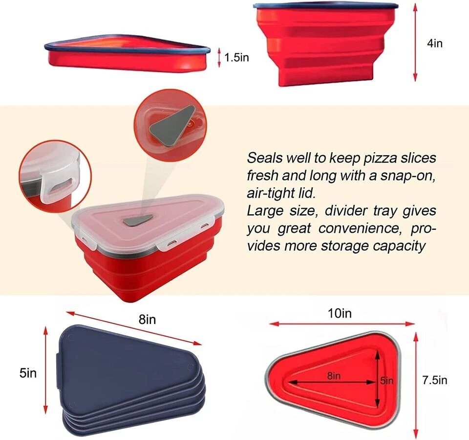 Pizza Slice Storage Container Collapsible with 5 Dividers Red - Image 3 of 3