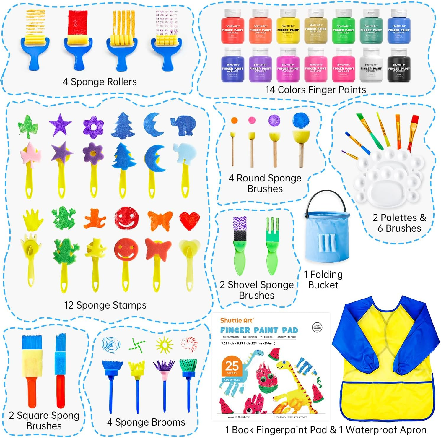 Shuttle Art Washable Finger Paint Set| 53 Pack Kids Paint Set with 14 Colours(60 view 2