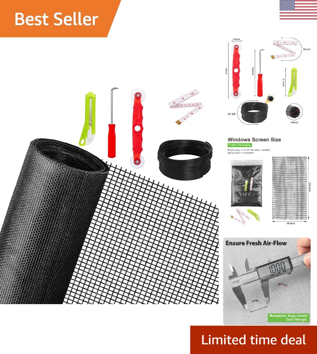 48x118 Inch Durable Window Screen Mesh Replacement Kit for Patio Doors & Windows
