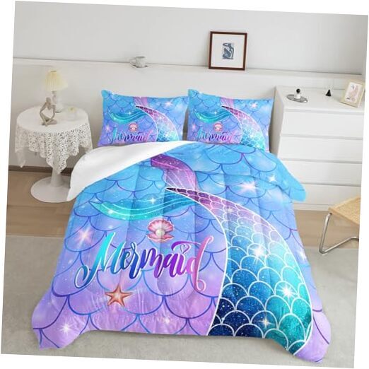 Mermaid Comforter Set for Girls,Mermaid Bedding Sets for Queen Mermaid 11