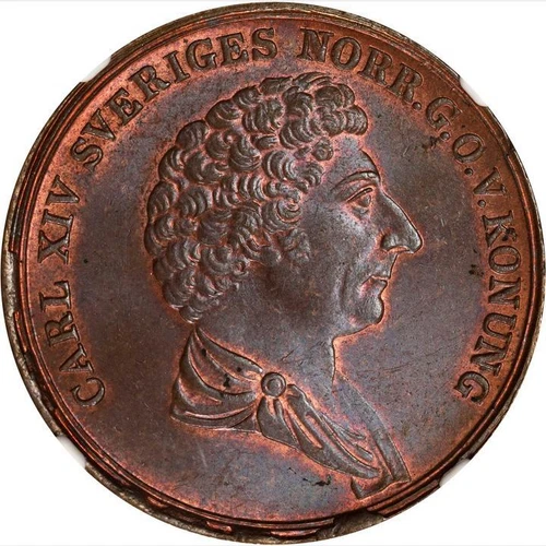 1843 Sweden 2 Skillings NGC MS 65 BN. KM-643