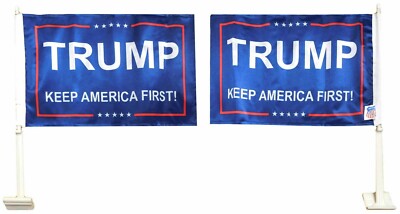 2 Pack Trump 2024 Keep America First! Blue 12x18 Double Sided Nylon Car Flag