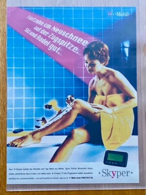 1996 T-Mobile Skyper Frau Beinrasur Badewanne Vintage Ad  Retro Werbung Reklame