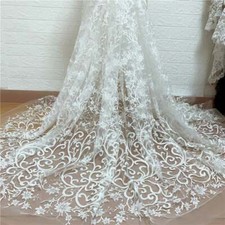 Off White Lace Tulle Embroidery Floral Fabric Wedding Bridal Dress Fairy Crafts