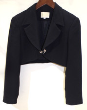 C11 Vintage Alberto Makali Blazer Crop Jacket Black Silver Clasp 4 100 Wool USA