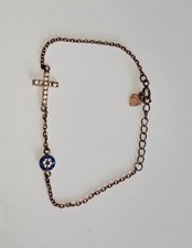 Evil Eye Cross Bracelet: 925 Sterling Silver Sapphire & CZ