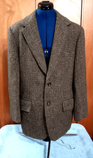 Vintage HARRIS TWEED Men's Green Brown Burg Blazer Sport Coat Heavy Wool 7/18/72