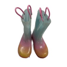 Kids Ombre Glitter Rain Boots Blue Pink Yellow Pull Handles