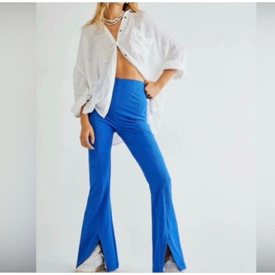 #ad #ad Free People Real Deal Slit Flare womens pants bell bottom high waisted blue SM $29.00