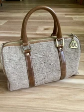 Morris Moscowitz Vintage Tan Woven Fabric Handbag Leather Handles 1950s/1960s