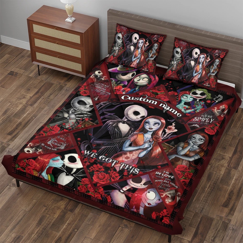 Personalized Jack & Sally With Red Roses We Got This Halloween Quilt Bed Set