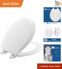 Wood Toilet Seat Durable White Round Easy Clean Hinges for Standard Toilets
