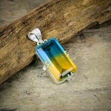 Bi-Color Tourmaline Gemstone 925 Sterling Silver Jewelry Pendant 1.69