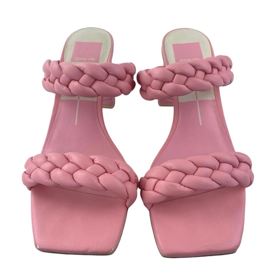 Dolce Vita Paily Pink Double Braided Band Straps Square Toe Heels Sandals Size 8 - Image 2 of 4