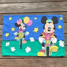 Vintage 90s 80s Disney Characters Mickey Minnie Mouse Bicycle Pillowcase Queen
