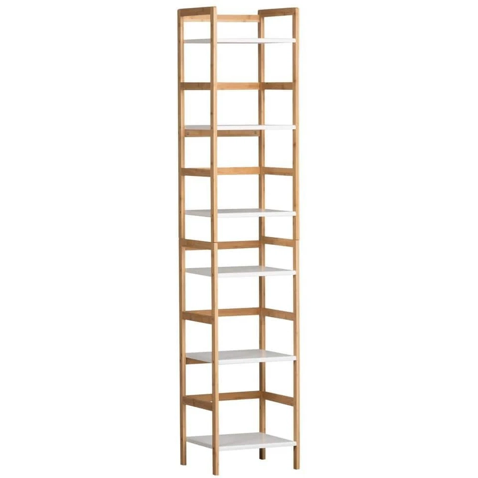 Mini Tower Bookcase 3-Tier Matte White MDF Bamboo Stackable 34"Hx 14"Wx12.75"D - Image 4 of 4