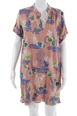 Tori Richard Womens Pink Graphic Print Shirt Dress Short Sleeve Size S