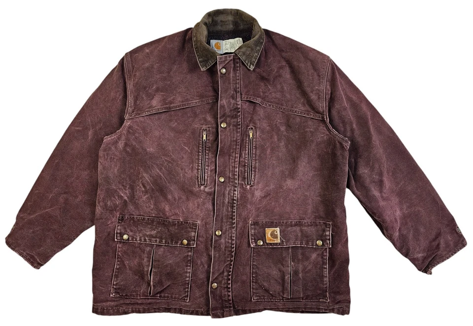 LO ÚLTIMO DE COLECCIÓN Hombres EE. UU. CARHARTT C10BRG ROPA DE TRABAJO MANTA FORRADA LONA BORGOÑA Chaqueta XL Foto 3 de 4