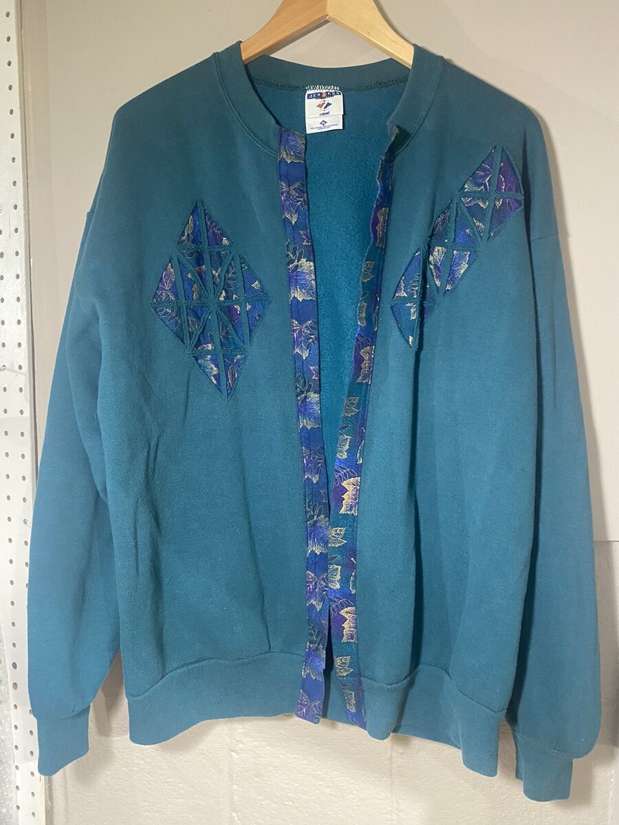 Vintage 90s Jerzees Sweater Cardigan XL Leaf Pattern Made In Vintage 90s Jerzees Sweater Cardigan XL Leaf Pattern Made In