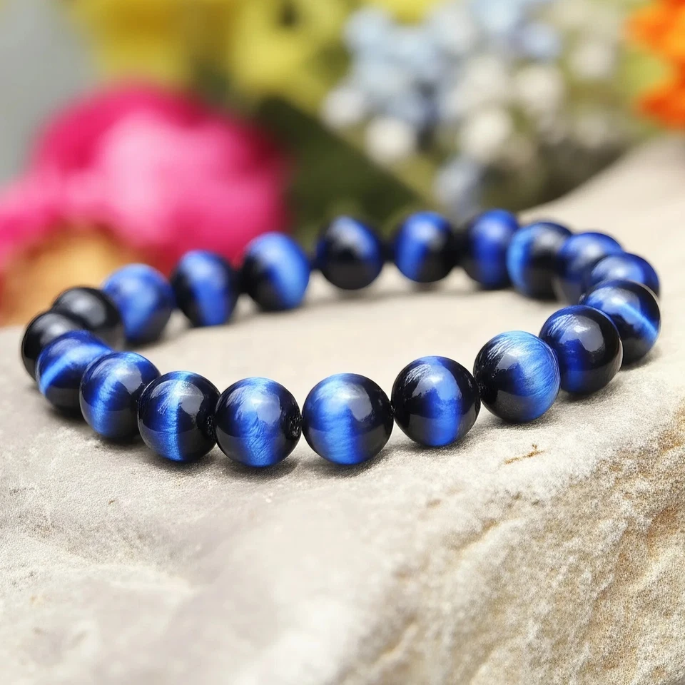 Pulsera Ojo de Tigre Azul 8mm Cuentas Cristal Reiki Curativo Regalo para Hombres Mujeres Foto 2 de 4
