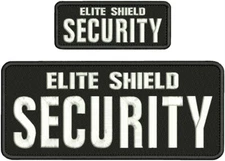 Elite Shield Security 2 Emb patches 4x10 And 2x5 Velcr@ On Back White On Black