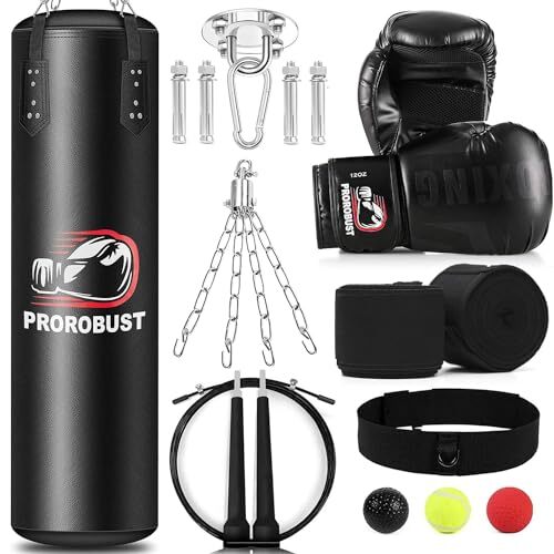Punching Bag for Adults, 4ft PU Heavy Boxing Bag Set with 12OZ Gloves Black - Picture 2 of 7