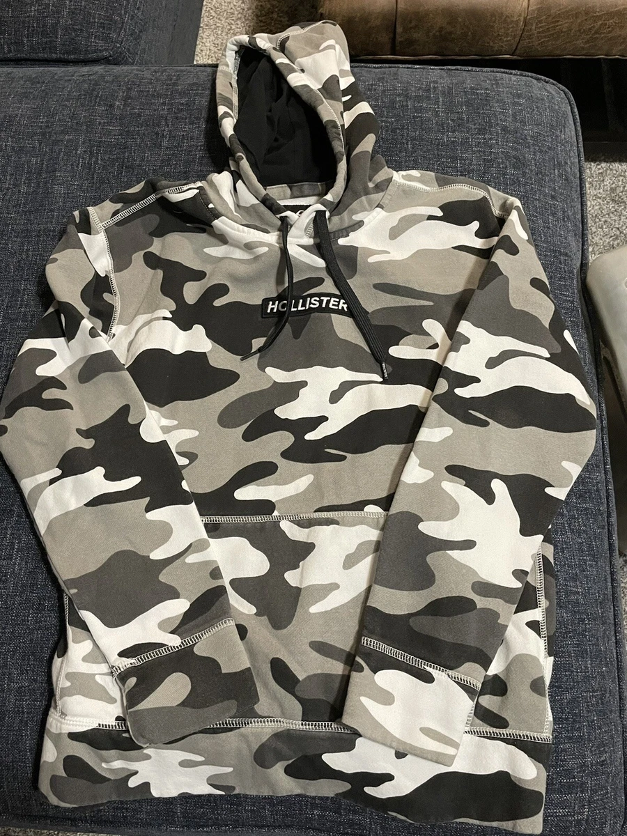 Hollister California Menu0026#039;s Hoodie Camouflage Medium Black White Gray  Camo | eBay