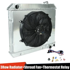 3-Row Radiator +Shroud Fan Relay Kit For 1963-66 Chevy C/K C10/C20/C30 Pickup V8