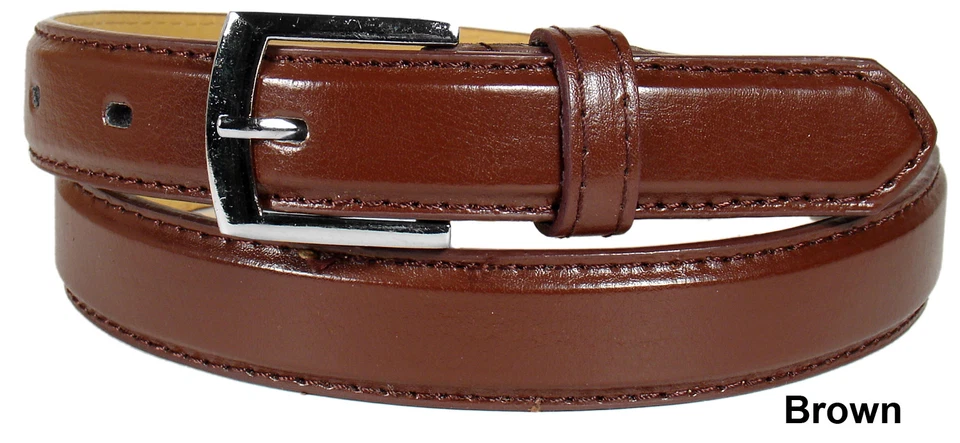 KIDS CHILDREN STITCHED LEATHER BELT Silver Belt Buckle Boys Girls S M L XL - Image 3 of 4