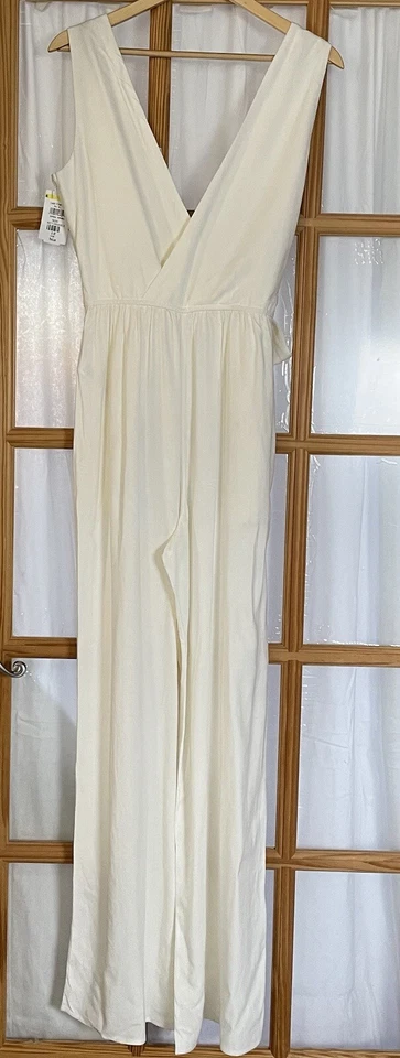 Espléndido Mono Pierna Ancha Para Mujer M Blanco Viscosa Lino Playa Costero Boho $198 Foto 4 de 4