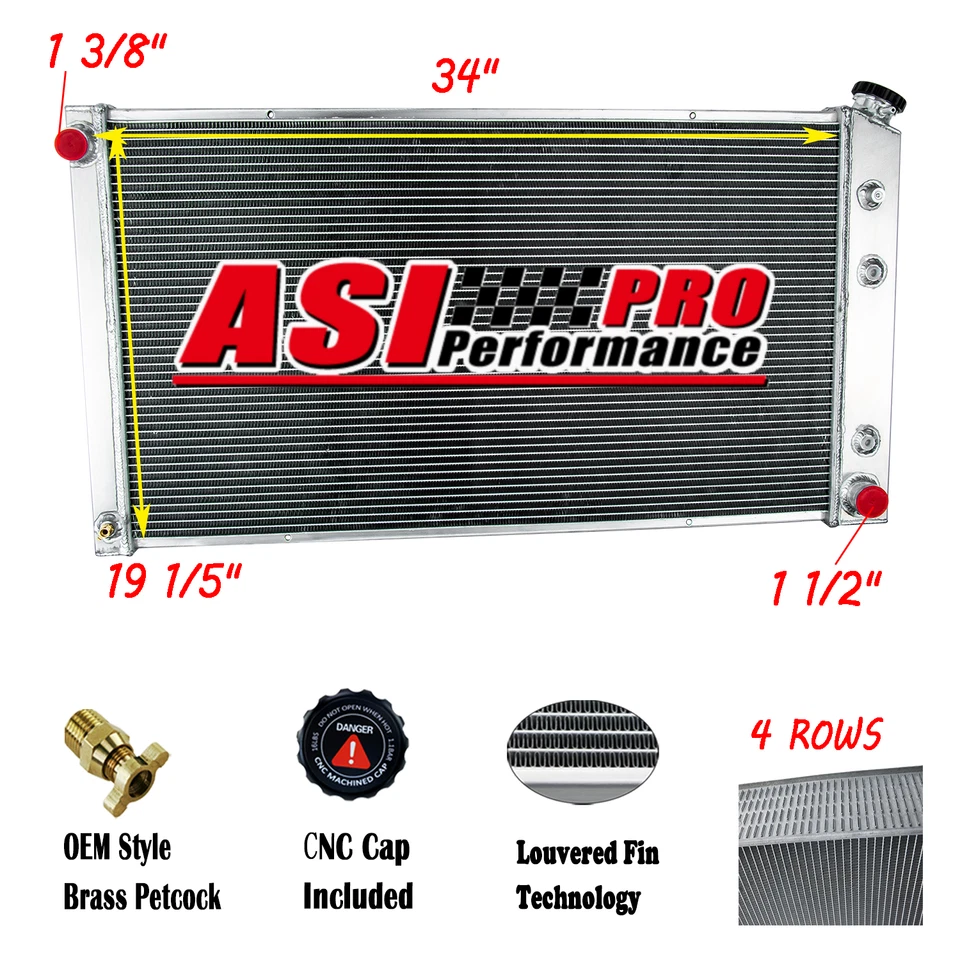 4 Row Aluminum Radiator for 1989-1991 Chevy GMC R/V 2500 3500 Suburban 7.4L AT Foto 2 de 4