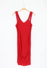 VELVET By Graham & Spencer Clarissa Side Ruched Midi Dress Rouge S $184 A1