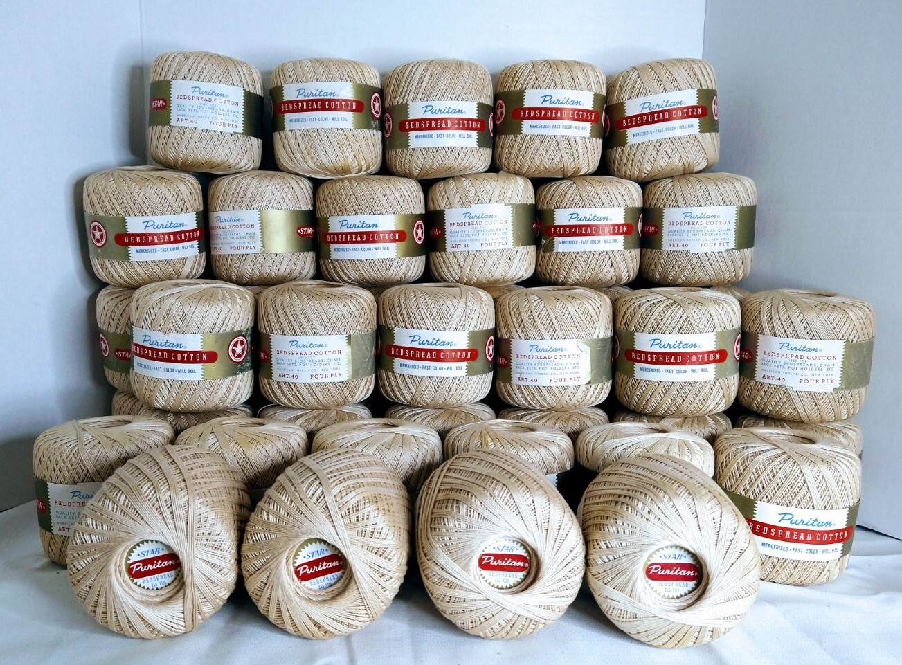 Puritan Huge Lot of 45 Star Bedspread Cotton 4 Ply Thread Vintage Art