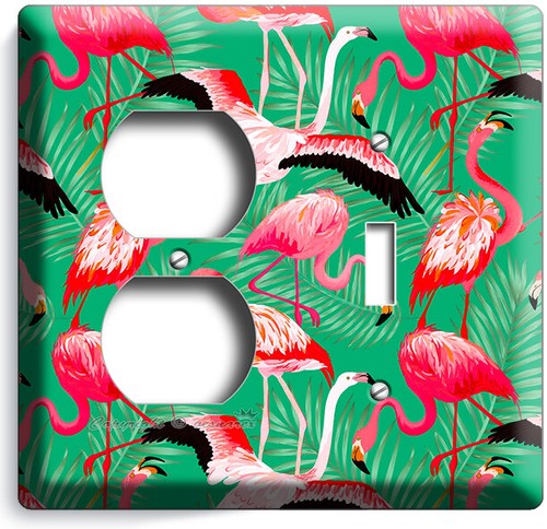 PINK FLAMINGOS TROPICAL PALMS LIGHT SWITCH OUTLET WALL PLATE ROOM HOME ART DECOR - Picture 25 of 34