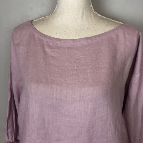 Eileen Fisher 100% Organic Linen Tie Sleeve Top sz L blouse lilac Boat Neck - Picture 2 of 14