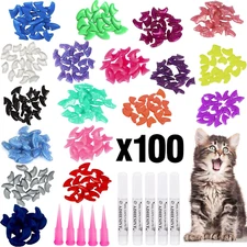 100Pcs Cat Nail Caps Colorful Pet Cat Soft Claws Nail Covers for Cat Claws
