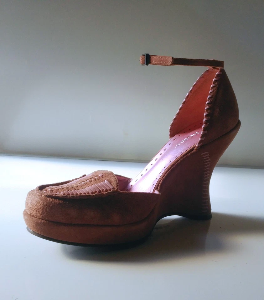 BCBGIRLS Brasil Mujeres Gamuza Plataforma Cuña Tobillo Correa Bomba Tacón Talla EU 38 US 8 B Foto 2 de 4