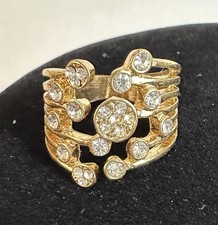 Gold Tone Multi Row Clear Rhinestone Cluster ...