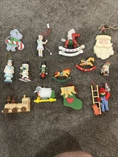 Assorted Vintage 14 Pc Lot Wooden Christmas Ornaments  Handmade In Taiwan