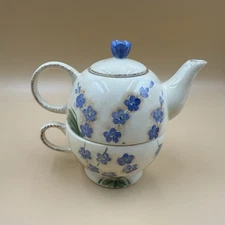 Tea For One Set  3 Piece Cup Pot Lid Hand Painted Collector Mesa International