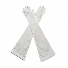 Vintage 1950s White Opera Gloves Wear-Right Shiny Rayon Nylon Germany 18.5" Long