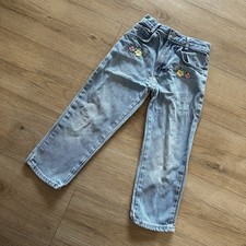 VTG Girls 5T Denim Jeans Embroidered Flowers Pink Yellow Light Wash 90 s Maxim s
