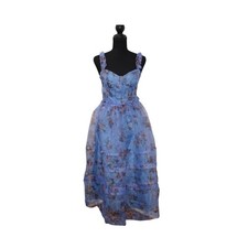 Lulus Midi Dress Womens Small Blue Floral Tiered Organza Sweetheart Excellent