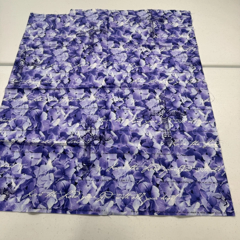 fabric quilting cotton purple floral gospel 1 john 1:3 48x27 - Image 2 of 4